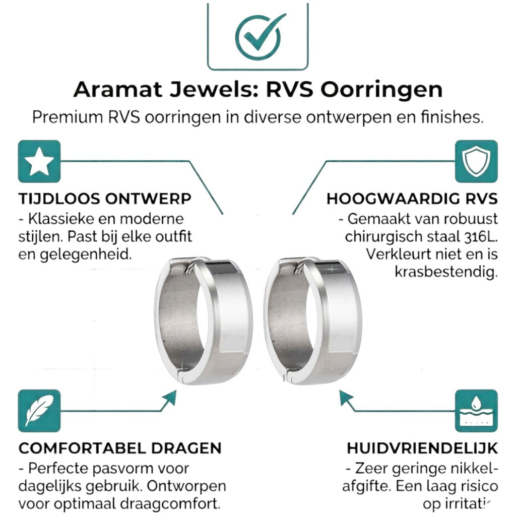 Aramat Jewels silver-tone stainless steel hoop earrings with a bevelled edge, 20mm diameter.