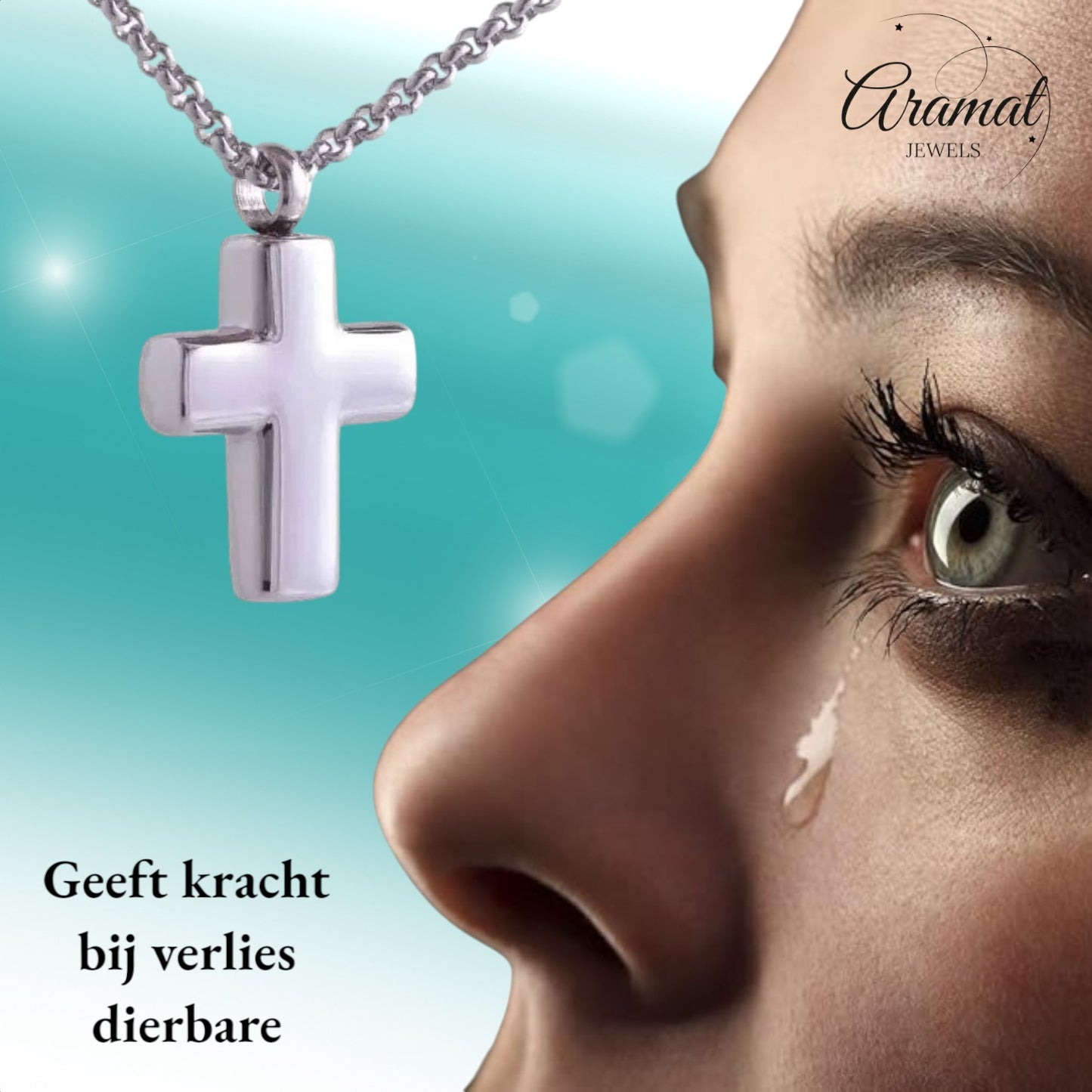 Aramat Jewels silver-colored 316L steel cross cremation pendant, 2x1.5cm, with screw closure for ashes.