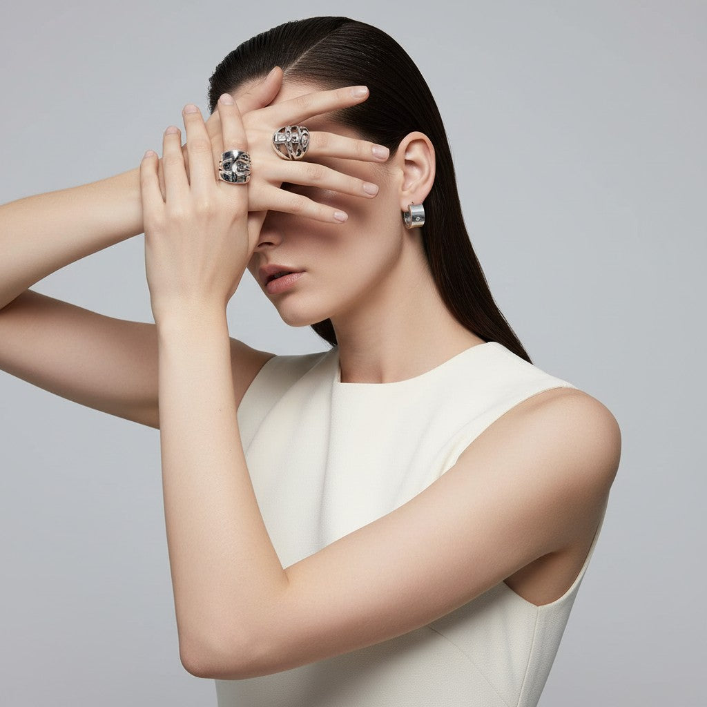 Aramat Jewels wide silver-tone huggie hoop earrings with a single clear crystal and hinge closure.