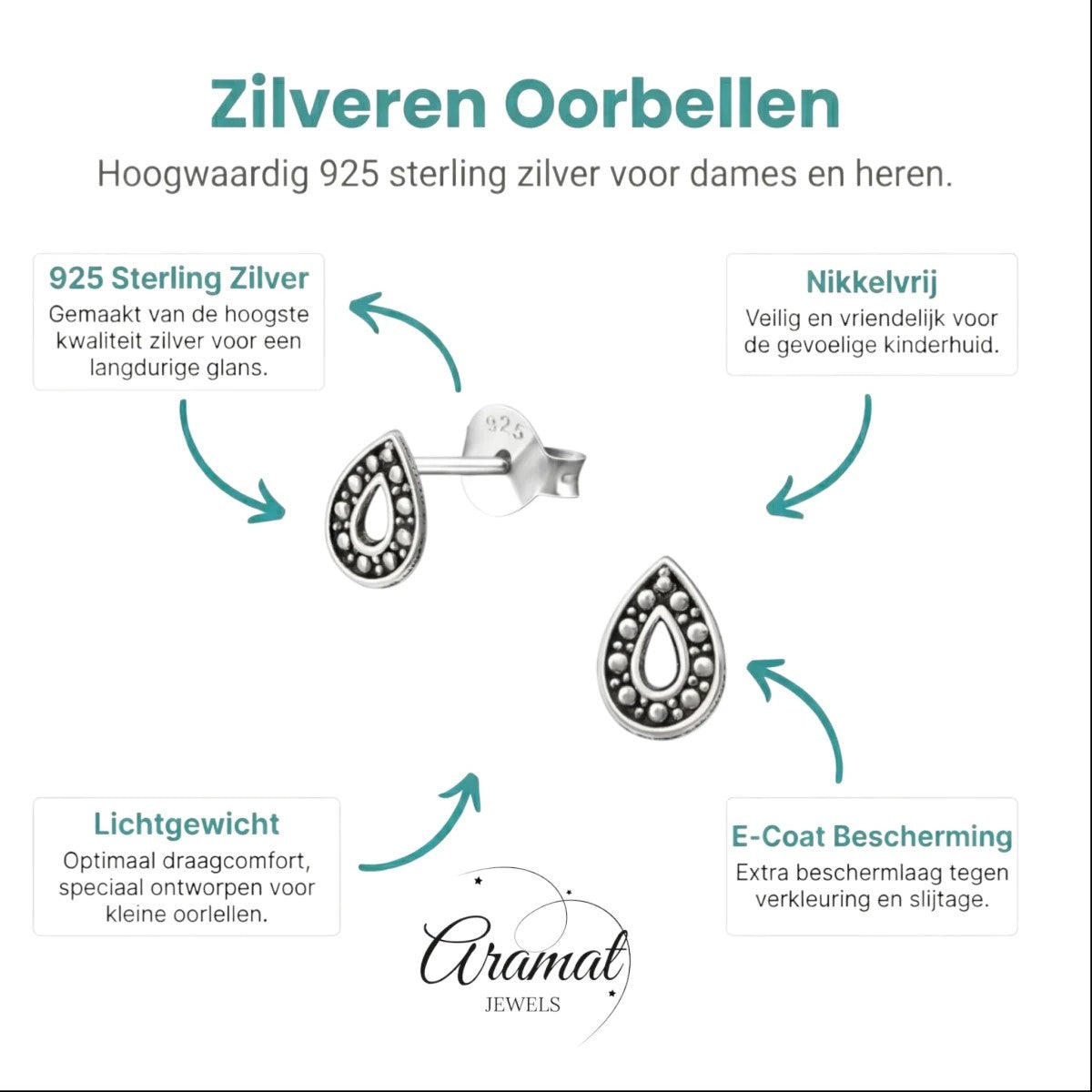 Aramat Jewels 925 sterling silver drop stud earrings with a dark oxidized Bali-style beaded pattern.