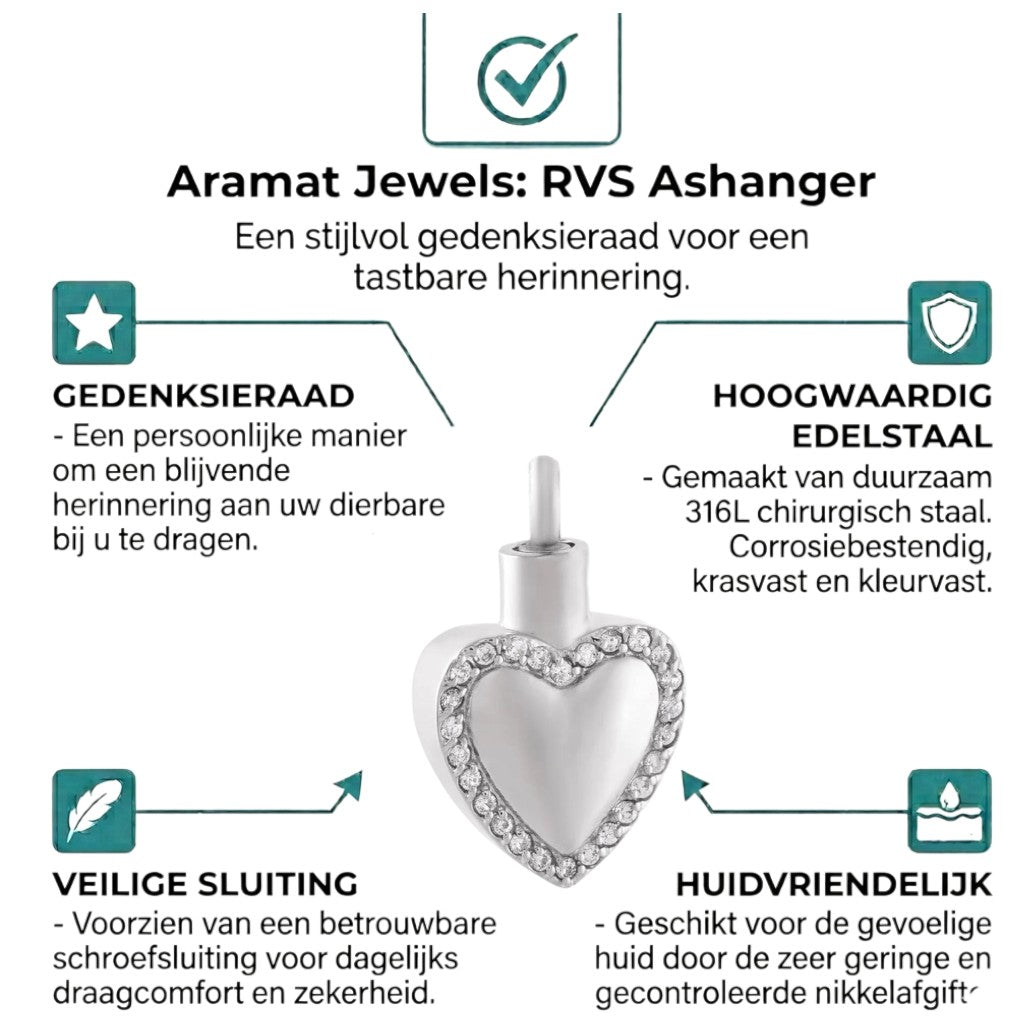 Aramat Jewels silver-coloured steel heart-shaped cremation pendant with a sparkling zirconia border. Screw closure, water-resistant.