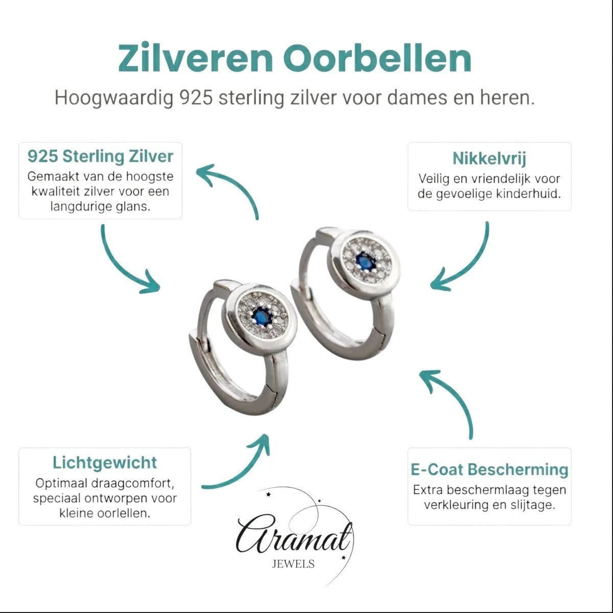 Aramat Jewels silver hoop earrings with blue and clear cubic zirconia, 12mm diameter.