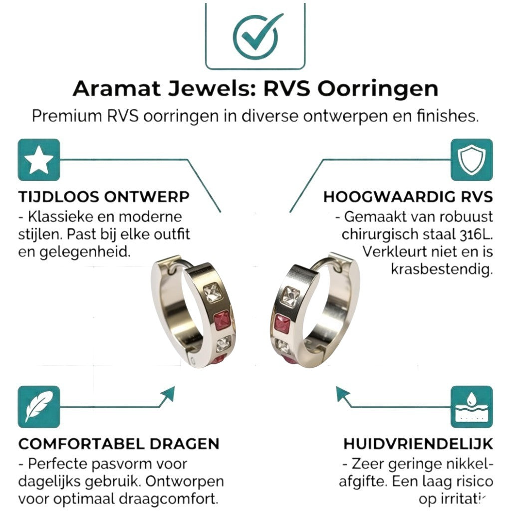 Aramat Jewels silver-tone stainless steel hoop earrings, 17mm, with alternating pink and clear cubic zirconia stones.