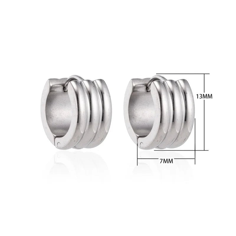 Aramat Jewels silver-colored stainless steel hoop earrings, 13x7mm, with a ribbed design.