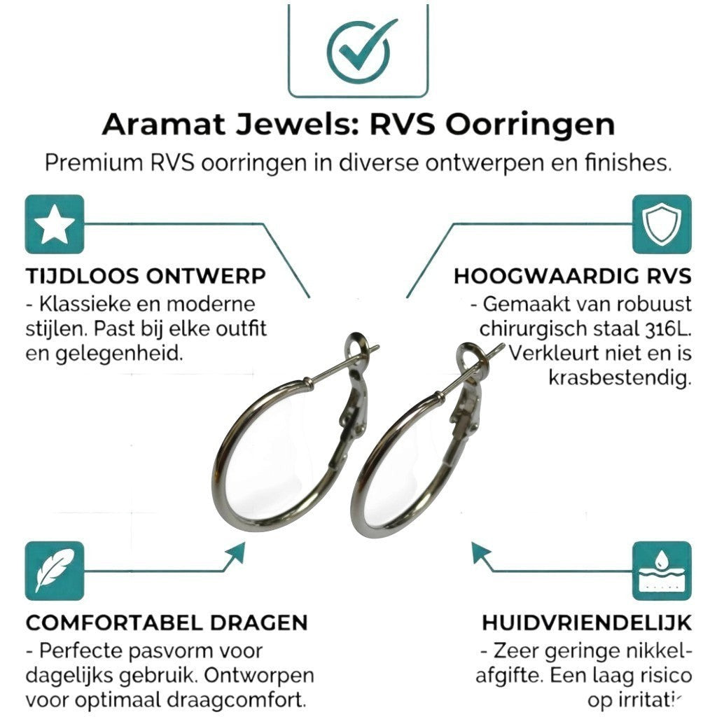 Aramat Jewels silver-coloured stainless steel hoop earrings with a high-gloss finish. Classic design, available in multiple sizes.