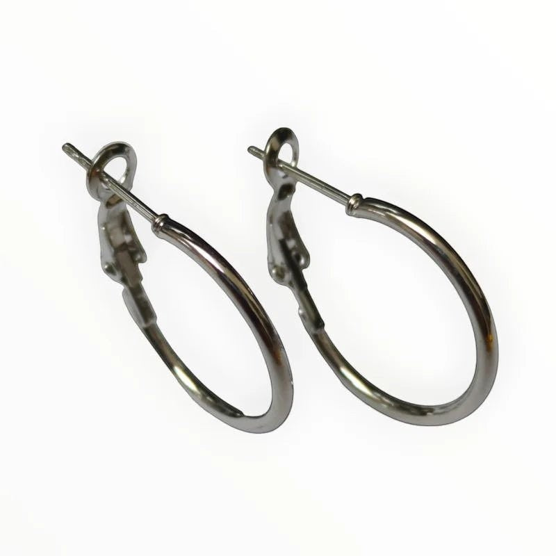 Aramat Jewels silver-tone stainless steel hoop earrings with a high-gloss finish and hinge closure.