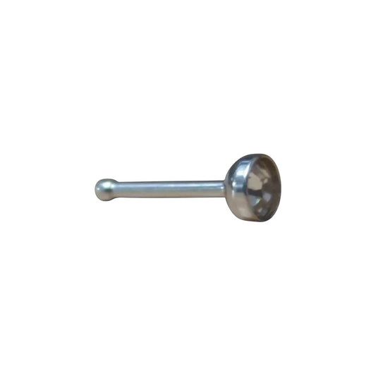 Aramat Jewels silver stainless steel nose piercing with a 2mm clear crystal stud. Straight design for nose wing.