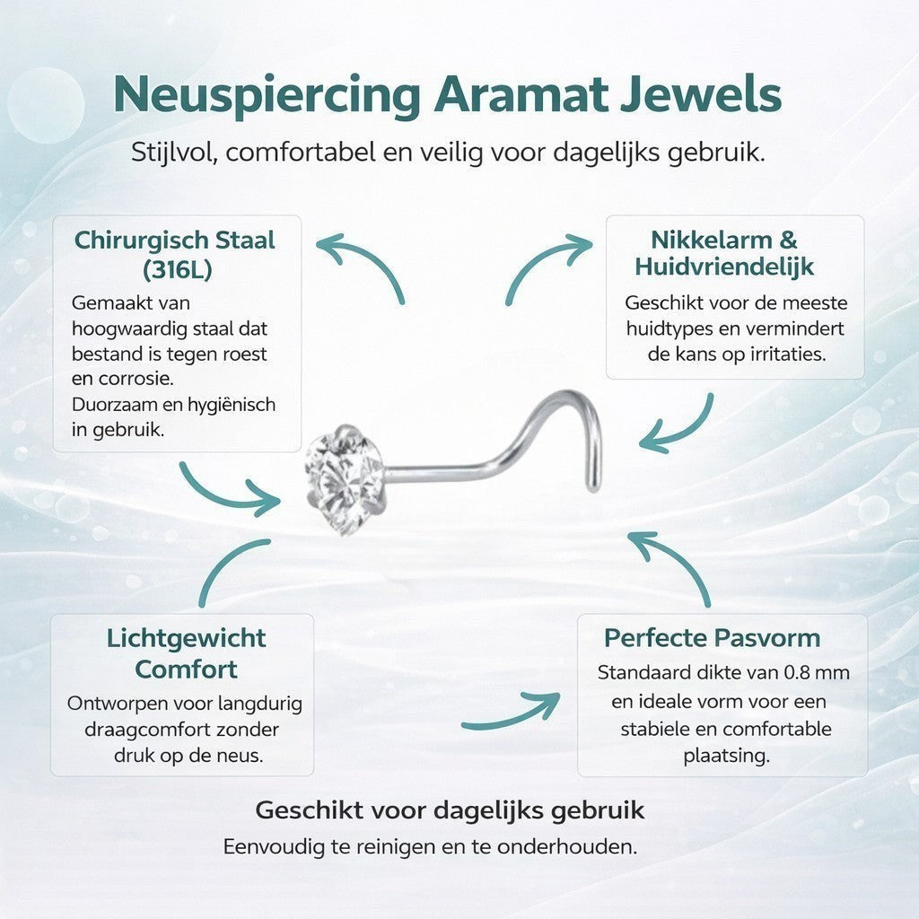 Aramat Jewels silver-tone steel nose piercing with a clear heart-shaped zirconia stone.