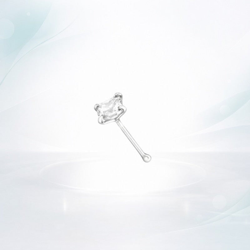 Aramat Jewels sterling silver nose stud with a 3mm clear cubic zirconia stone.
