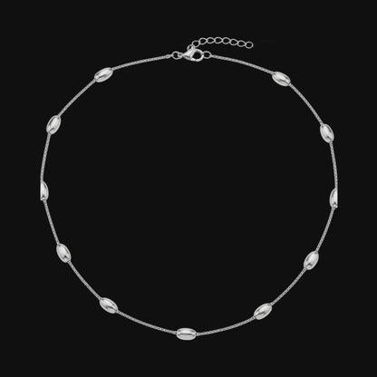 Aramat Jewels silver-tone stainless steel necklace featuring delicate oval bead links, 5mm wide and adjustable.