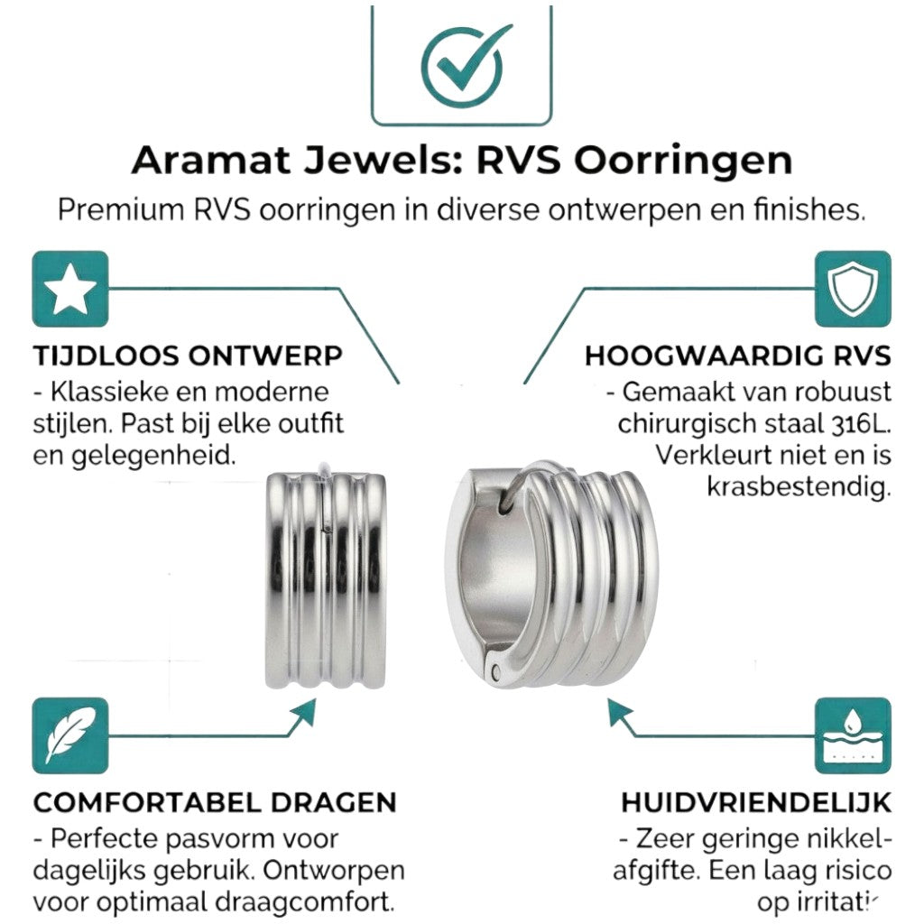 Aramat Jewels silver-tone stainless steel mini hoop earrings with ribbed texture, 13mm diameter.