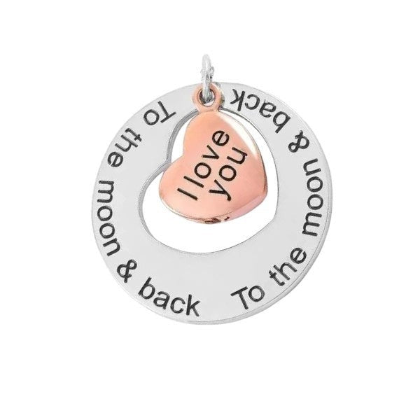 Aramat Jewels silver and rose gold "I Love You To The Moon" cremation pendant with heart-shaped locket.
