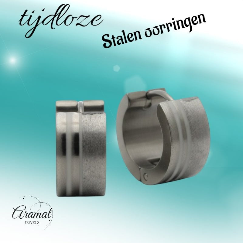 Aramat Jewels stainless steel hoop earrings, 13mm, with sandblasted and shiny silver finish.