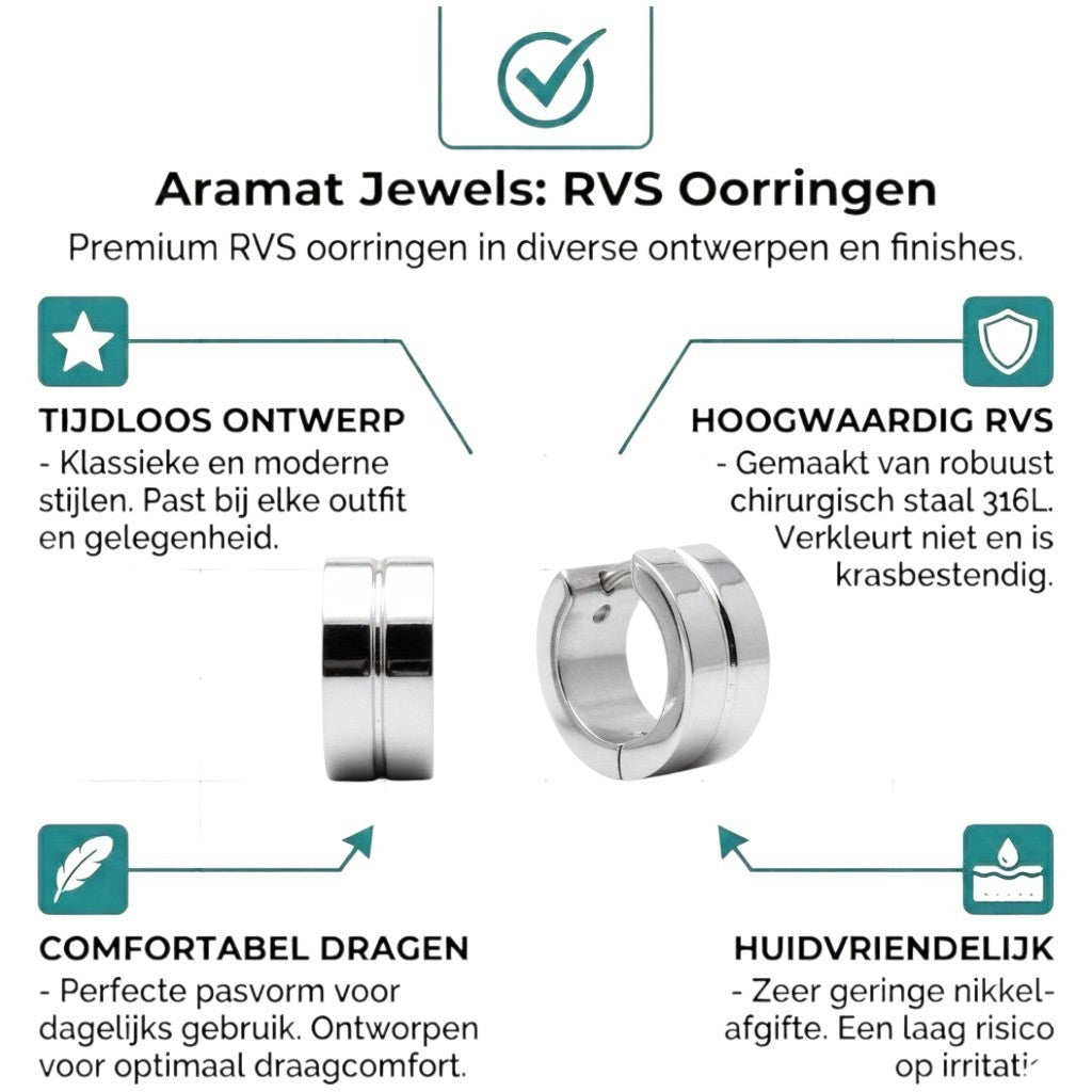 Aramat Jewels silver-tone stainless steel huggie hoop earrings with a double-line accent, 13x7mm.