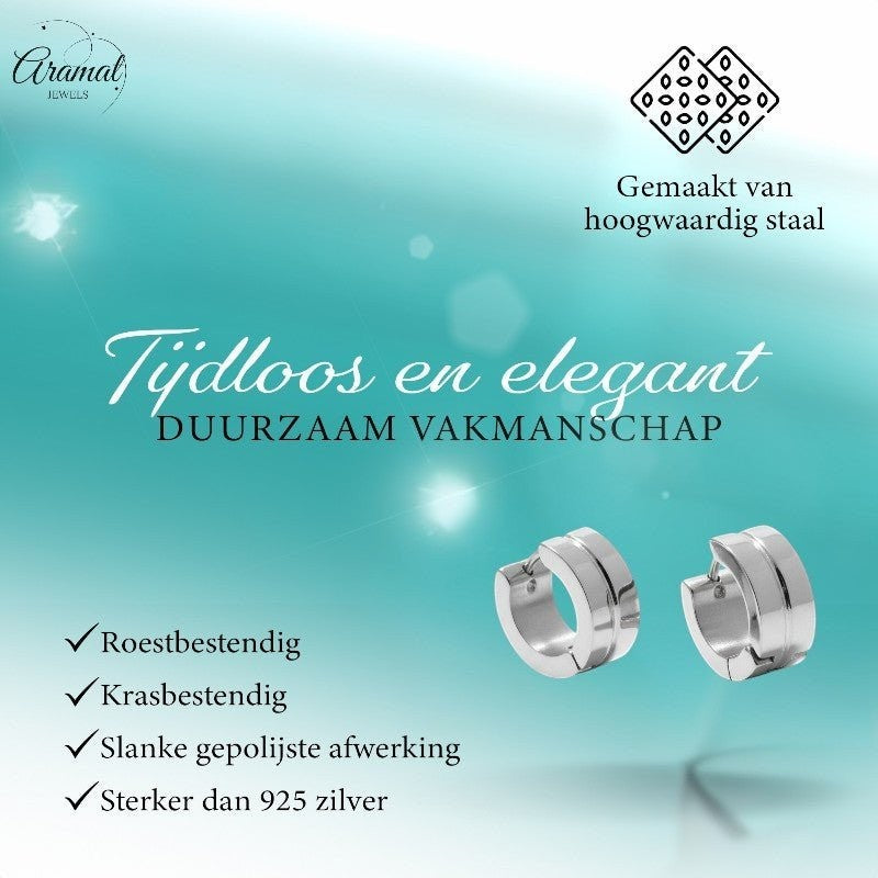 Aramat Jewels silver-tone stainless steel huggie hoop earrings with a grooved accent detail, 13x7mm.