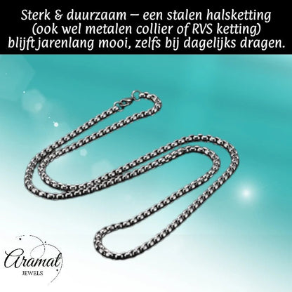 Aramat Jewels silver-colored stainless steel rolo chain necklace with 3.5mm round links and a lobster clasp.