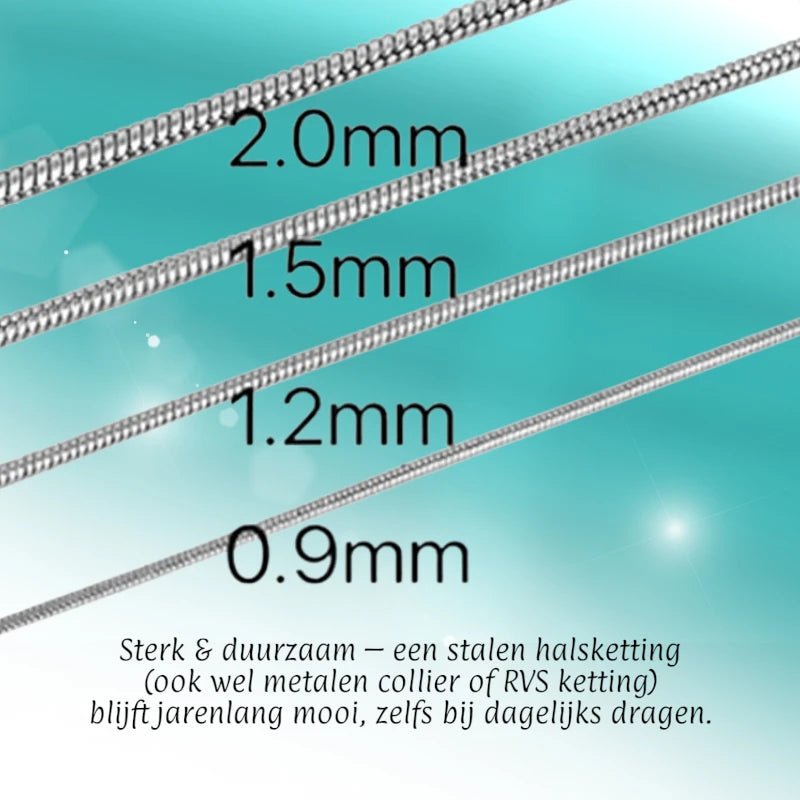 Aramat Jewels silver-colored stainless steel round snake chains in various thicknesses from 0.9mm to 2.0mm