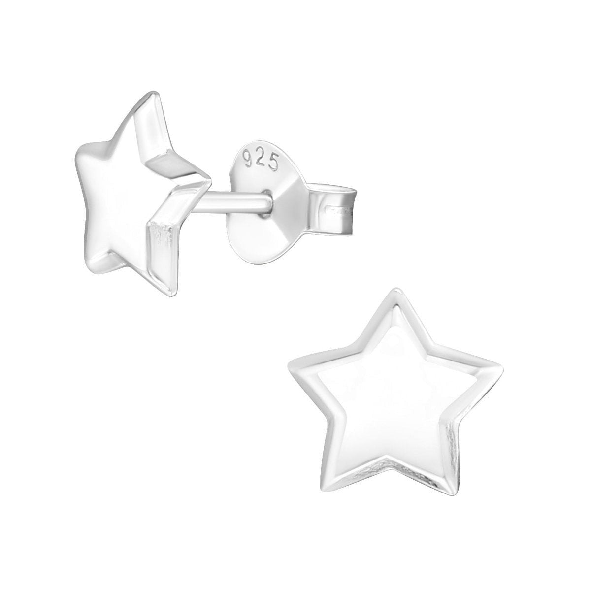 Aramat Jewels 925 sterling silver star stud earrings, 8mm, high-polish finish.