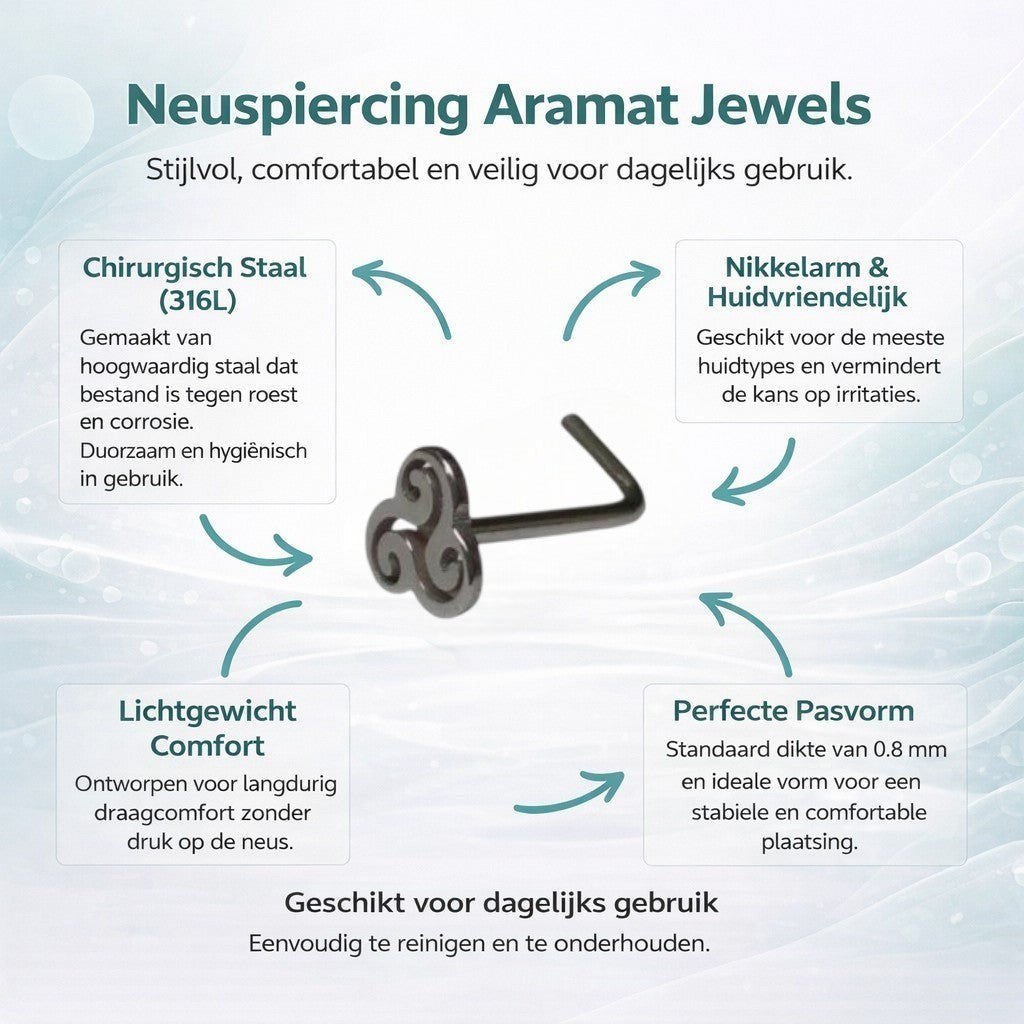 Aramat Jewels silver-tone steel L-shaped nose piercing with a 4mm spiral design.