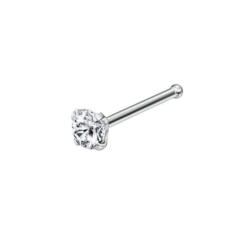 Aramat Jewels silver-colored steel nose stud with a clear round 2mm zirconia stone and a straight post.