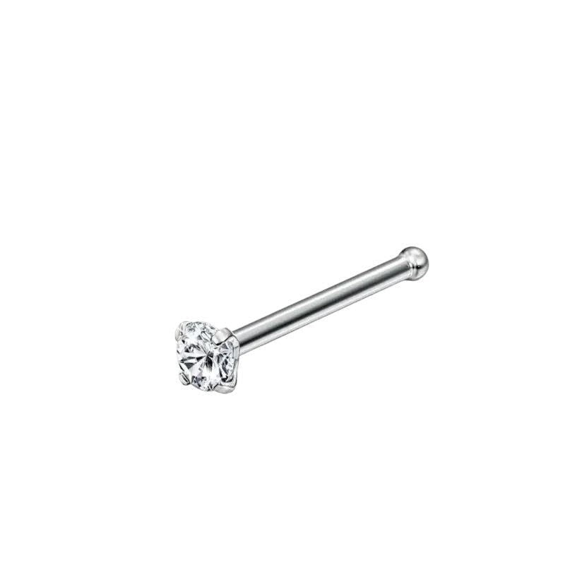 Aramat Jewels silver-colored steel nose piercing with a clear 2mm zirconia stone and a straight post.
