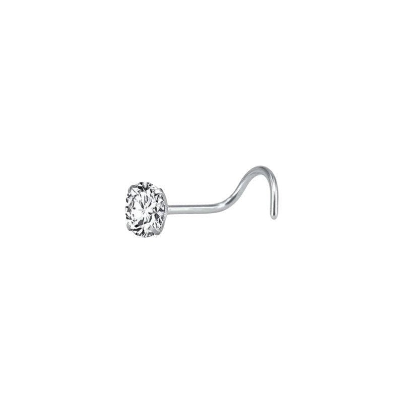 Aramat Jewels silver steel nose piercing with a clear cubic zirconia stone and an S-shaped post.