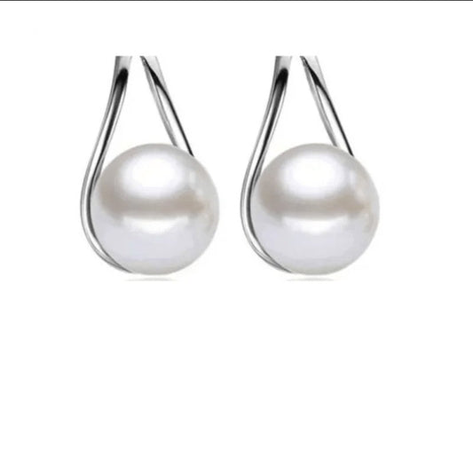 Aramat Jewels 925 sterling silver teardrop stud earrings featuring a classic white imitation pearl for women.