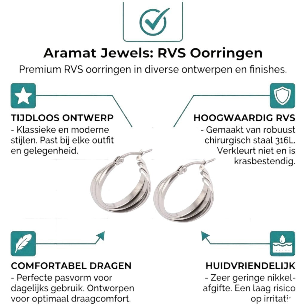 Aramat Jewels silver-tone stainless steel triple hoop earrings with a twisted design, 20x7.5mm.