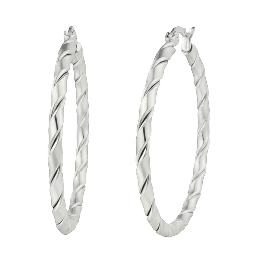 Aramat Jewels silver-tone stainless steel twisted hoop earrings, 45mm. Modern, trendy design.