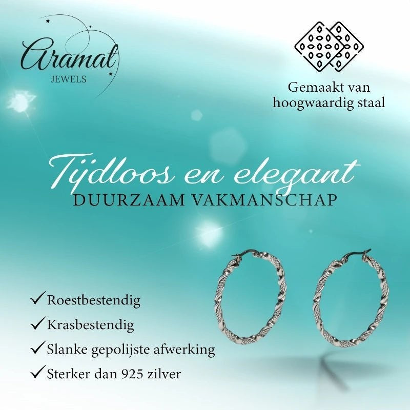 Aramat Jewels silver-tone stainless steel twisted hoop earrings, 30mm or 40mm diameter, 3mm width, with a polished finish.