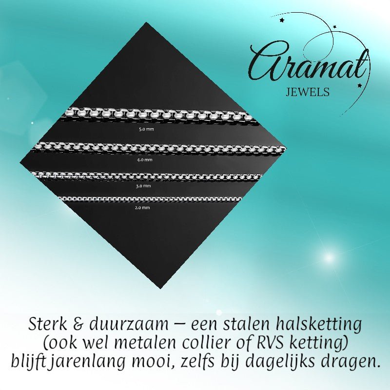 Aramat Jewels silver-colored stainless steel cable chain necklace in various widths from 2mm to 6mm