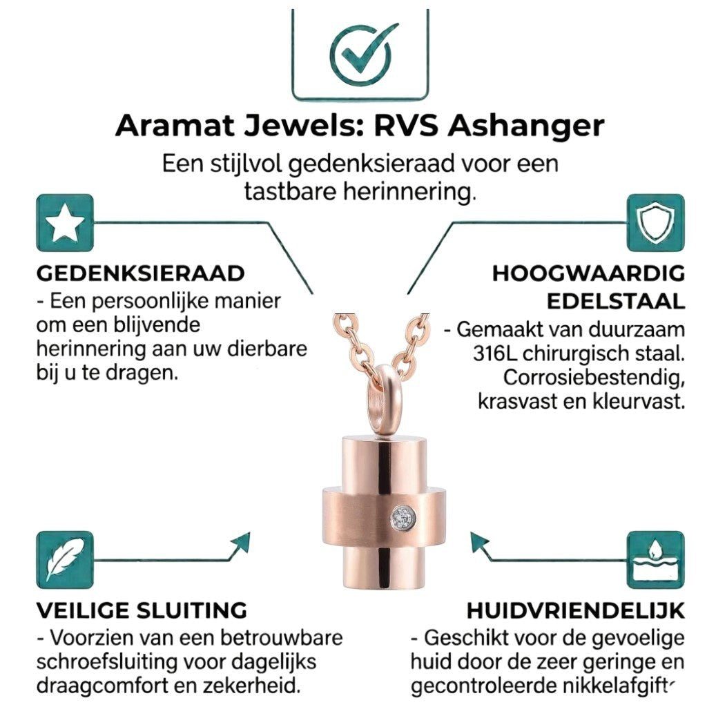 Aramat Jewels® moderne roestvrijstalen ashanger met een diamantje en schroefsluiting.