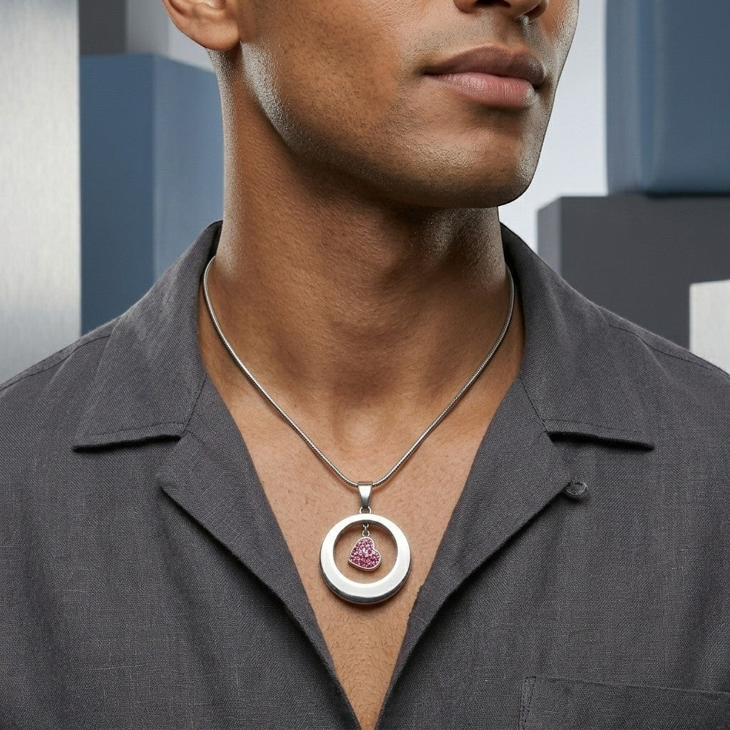 Aramat Jewels® zilverkleurige stalen ashanger rond met hartdetail, waterbestendig gedenksieraad.