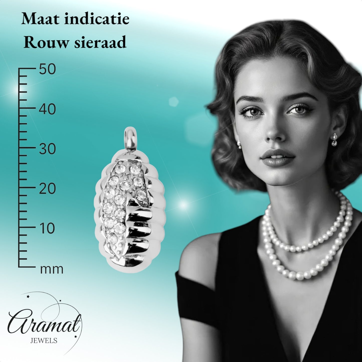 Aramat Jewels stalen ashanger met transparante kristallen, 3,2cm. Elegant assieraad met schroefsluiting.