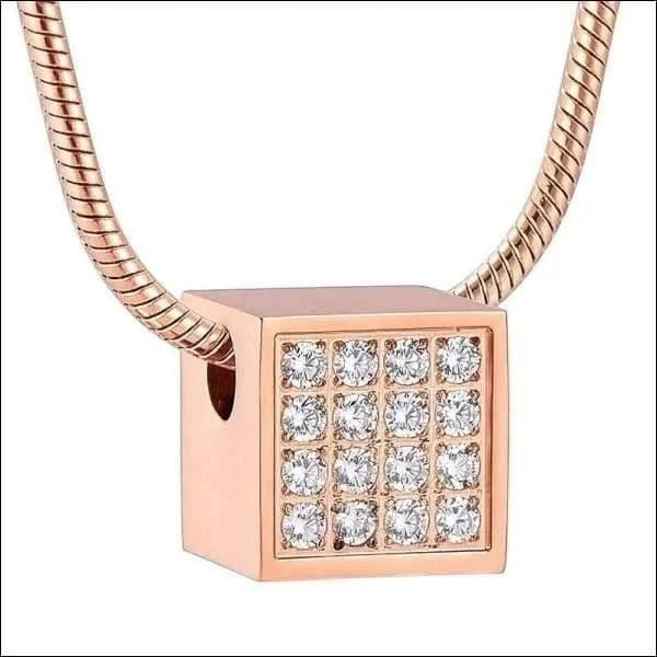 Aramat Jewels stalen ashanger kubus met zirkonia steentjes, 12mm, roségoudkleurig