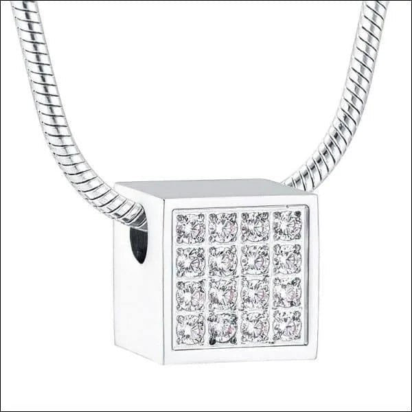 Aramat Jewels stalen ashanger kubus met zirkonia steentjes, 12mm, waterbestendig gedenksieraad.
