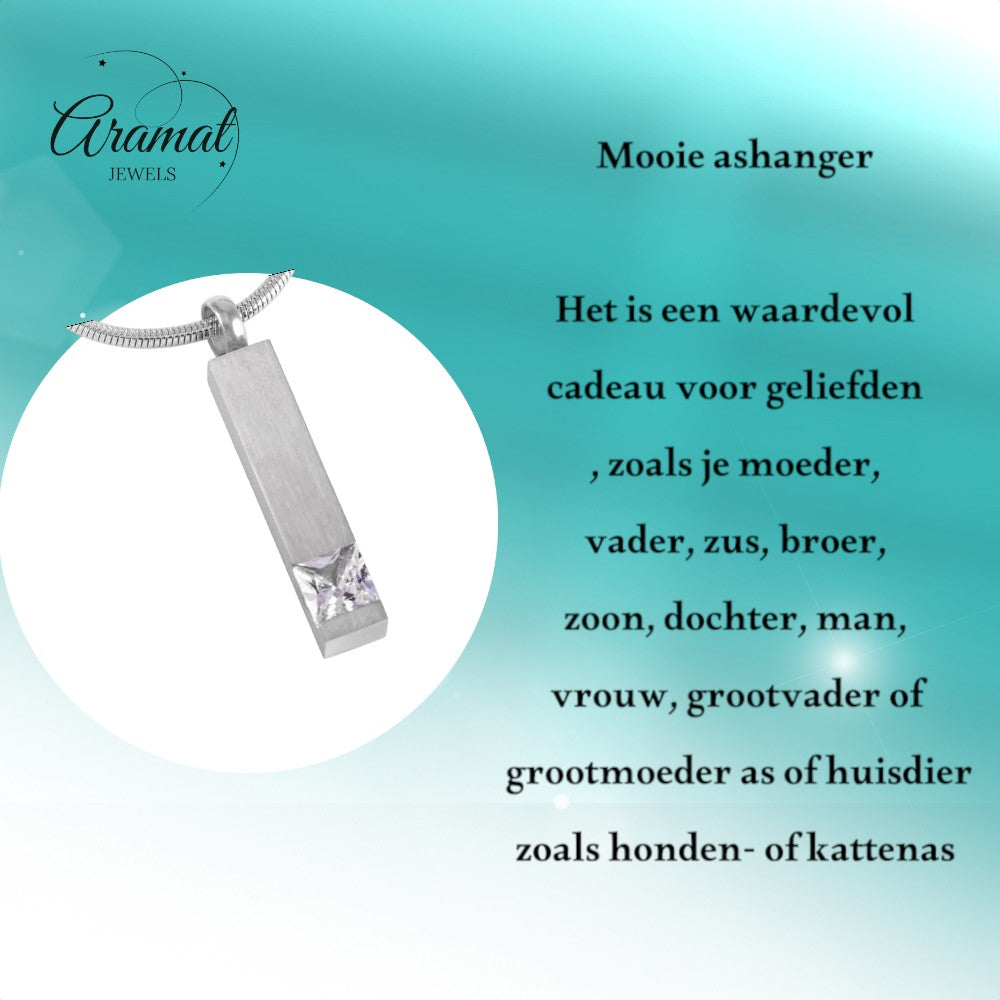 Aramat Jewels zilverkleurige stalen staaf ashanger met zirkonia steen, minimalistisch en elegant.