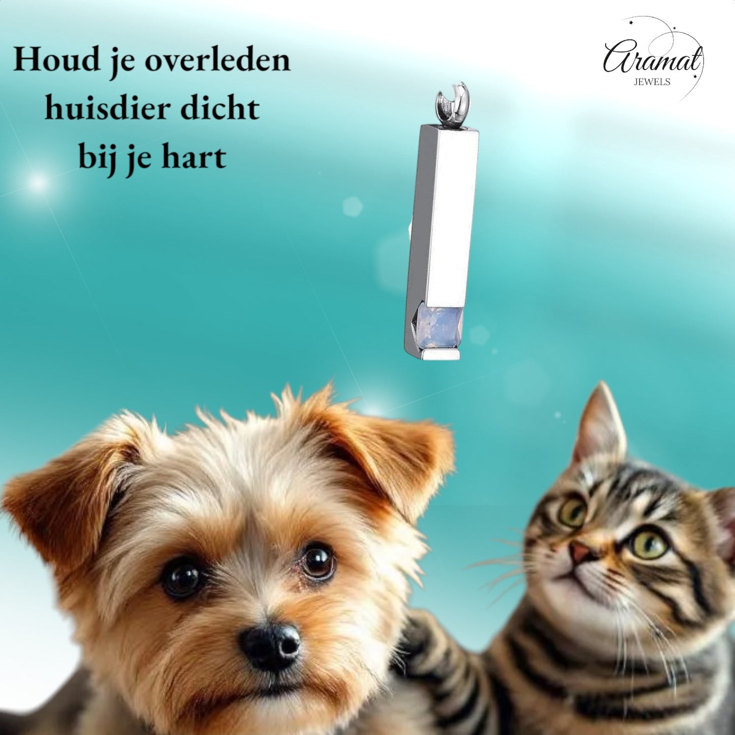 Aramat Jewels zilverkleurige stalen staaf ashanger met zirkonia steen, minimalistisch en elegant.