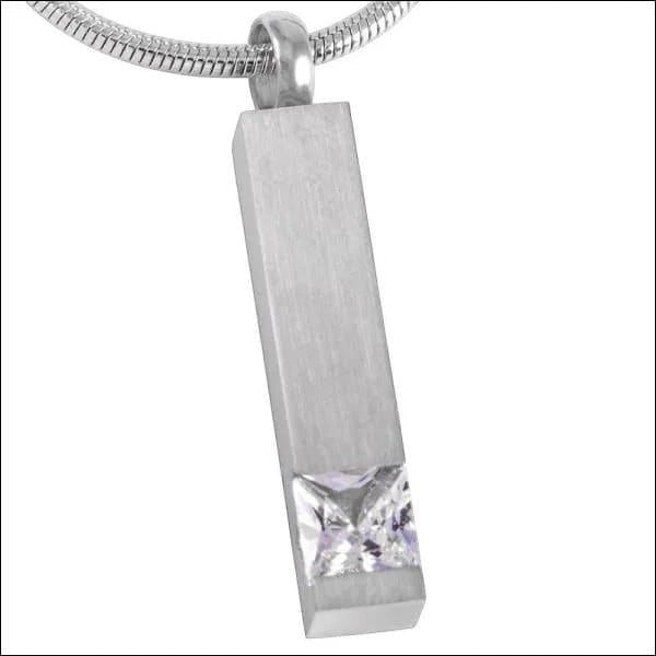 Aramat Jewels zilverkleurige stalen staaf ashanger met zirkonia steen, minimalistisch gedenksieraad