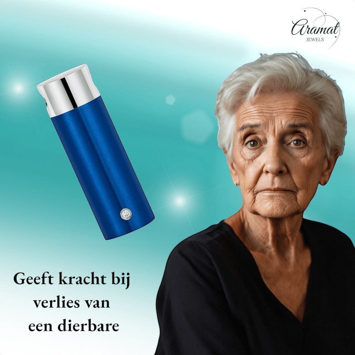 Aramat Jewels stalen blauwe ashanger met schroefsluiting, waterbestendig gedenksieraad voor as.