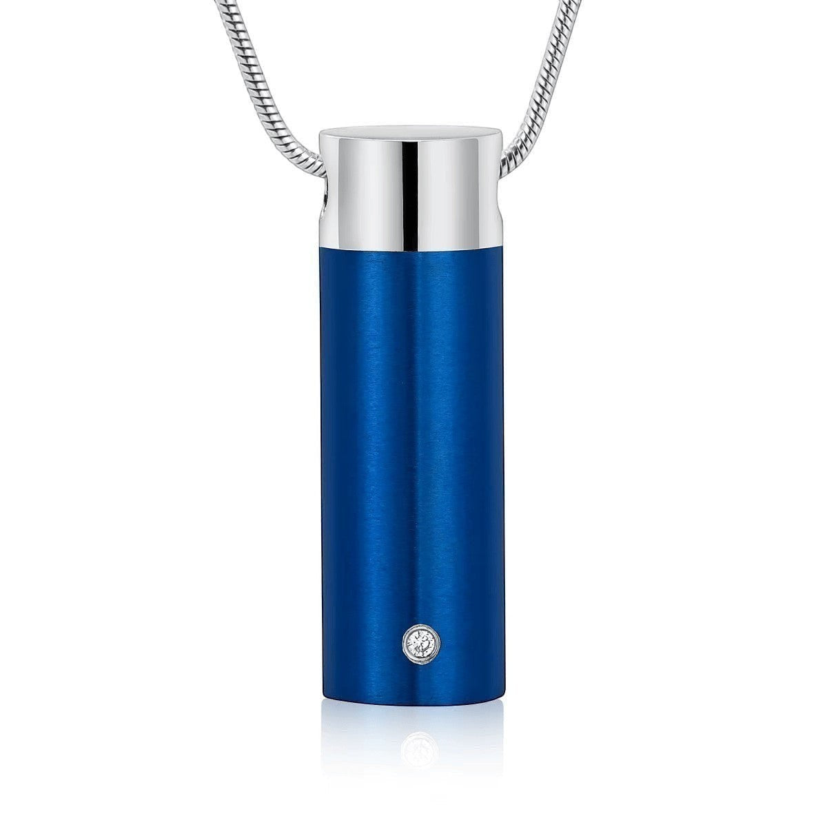 Aramat Jewels stalen blauwe ashanger met schroefsluiting en een klein zirkoniaatje.