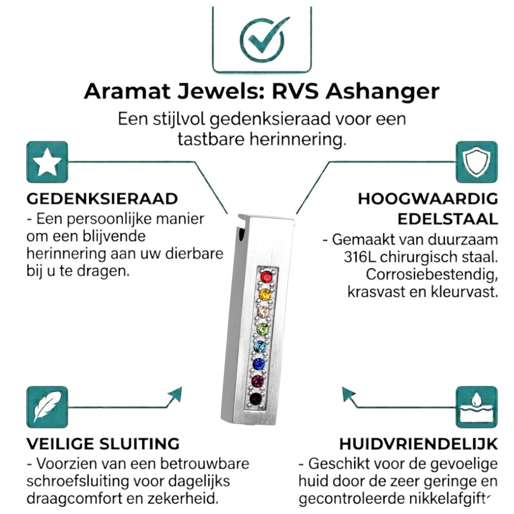 Aramat Jewels stalen buishanger met multi-zirkonia steentjes in regenboogkleuren, 34mm zilverkleurig.