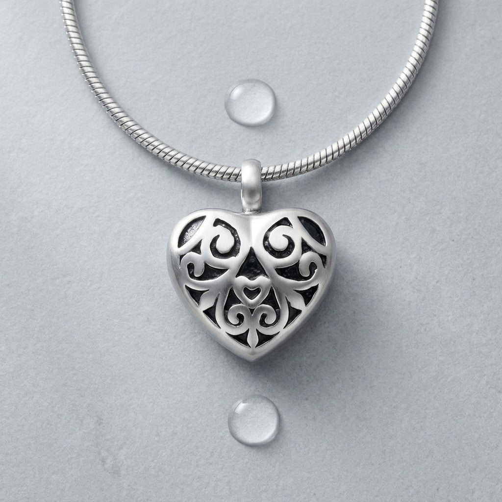 Aramat Jewels stalen hartjes ashanger met zwarte emaille versiering, 2x2 cm, nikkelarm en hypoallergeen.