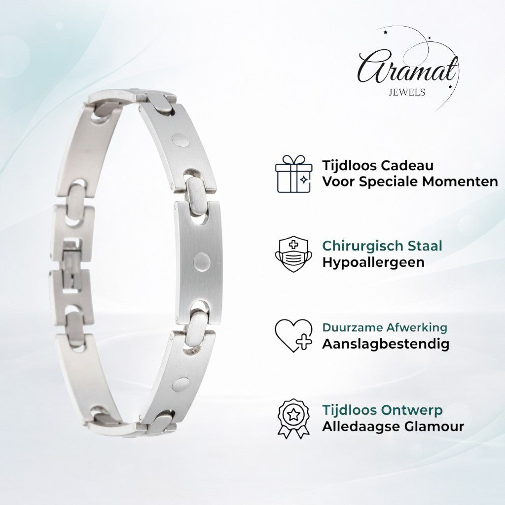Aramat Jewels zilverkleurige stalen herenarmband van 21 cm met unieke ronde details en een stevige kliksluiting.