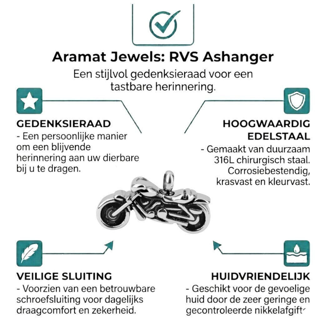 Aramat Jewels stalen motor ashanger, een gedenksieraad met schroefsluiting voor as.