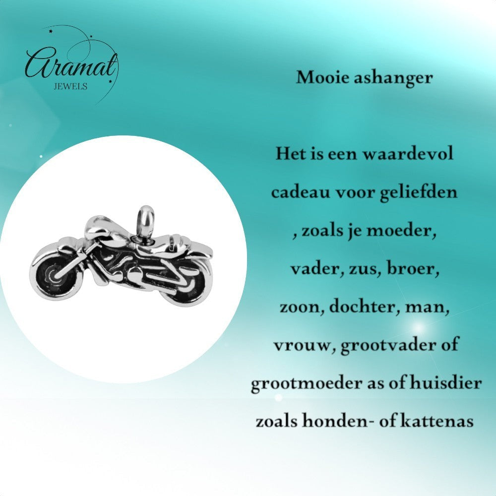 Aramat Jewels stalen motor ashanger, een gedenksieraad voor motorrijders. Gemaakt van roestvrij staal.
