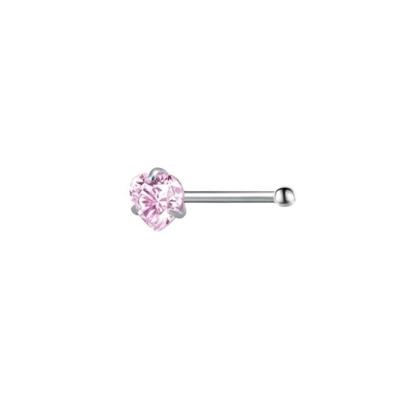 Aramat Jewels stalen neuspiercing met een hartvormige roze zirkonia steen en een recht staafje.
