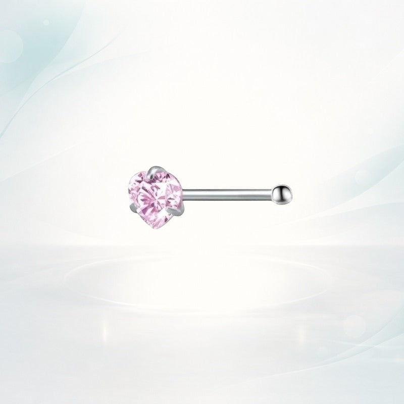 Aramat Jewels stalen neuspiercing met een hartvormige roze zirkonia steen en een recht staafje.