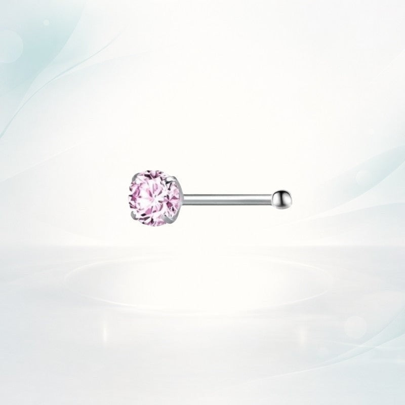 Aramat Jewels stalen neuspiercing met een fonkelende roze zirkonia steen en een recht staafje.