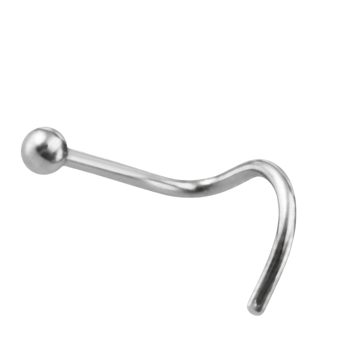 Aramat Jewels zilverkleurige neuspiercing van chirurgisch staal met een 2mm bolletje en S-vormig staafje.